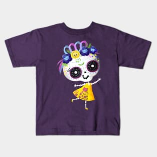 Cute Skeleton Girl Dia de los Muertos Kids T-Shirt